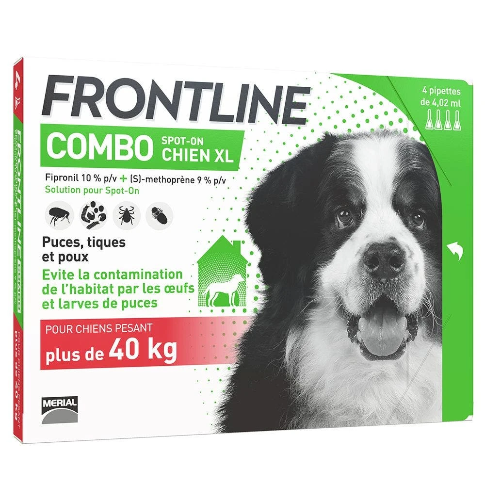 Combo Spot-on Chien XL Plus De 40kg 4 Pipettes De 4,02ml Frontline 3 Combo Spot-on Chien XL Plus De 40kg 4 Pipettes De 4,02ml Frontline