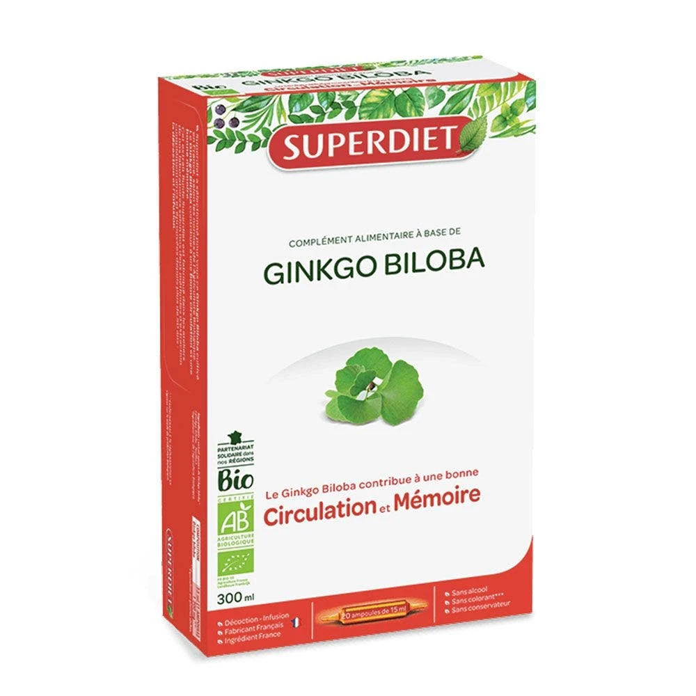 Ginkgo Biloba Circulation 20 Ampoules 300ml Superdiet 3 Ginkgo Biloba Circulation 20 Ampoules 300ml Superdiet