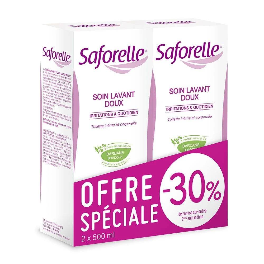 Soin Lavant Doux Peaux Sensibles 2x500ml Saforelle 4 Soin Lavant Doux Peaux Sensibles 2x500ml Saforelle – Image 2